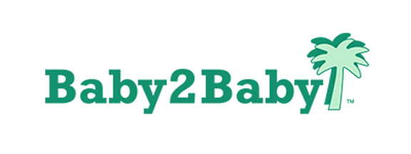 The image features the logo of Baby2Baby, including a green palm tree graphic.